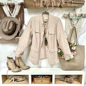 Linen boho jacket w adjustable sleeves farmhouse shabby chic vibe
